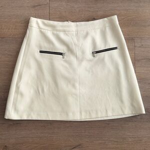 Cream Mini Skirt with Zipper Pockets